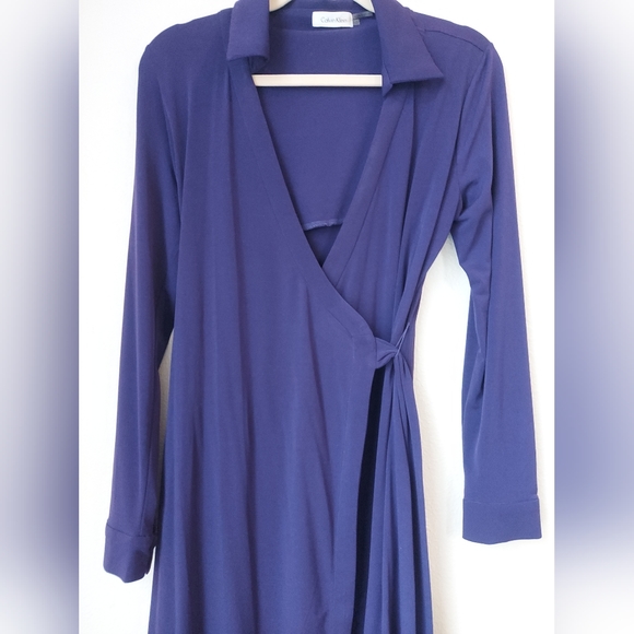 Classic Calvin Klein Purple Collared Long Sleeve Wrap Dress, Size 10 - Picture 7 of 10